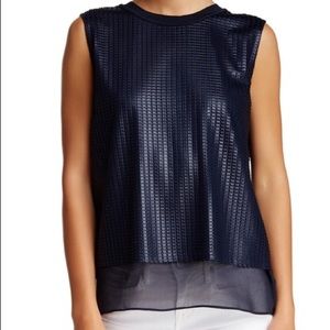 VINCE sleeveless mesh overlay tank